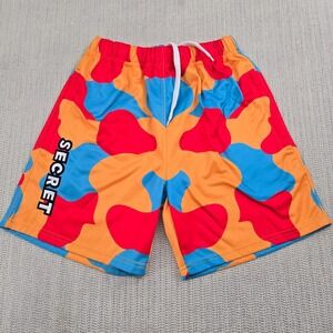 Secret Scientist Shorts Mens Small Orange Red Blue Camo Hip Hop Streetwear AOP